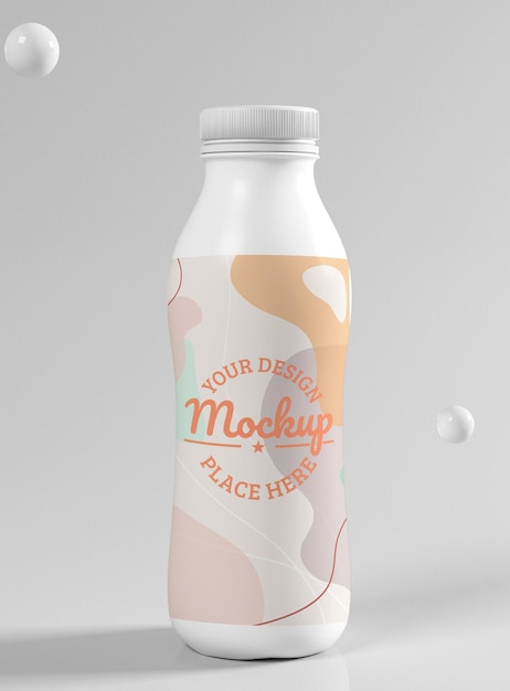 PSD mockupontwerp voor yoghurtfles