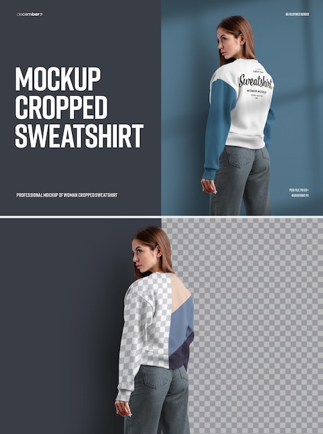 PSD felpa donna crop top mockups. facile nella personalizzazione dei colori e del design felpa corta