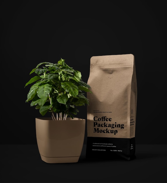 PSD mockups voor koffieverpakkingen met bewerkbare mockup voor arabica tree psd