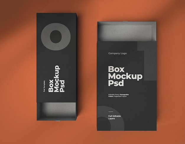 PSD mockups of wide and narrow slide boxes from top view