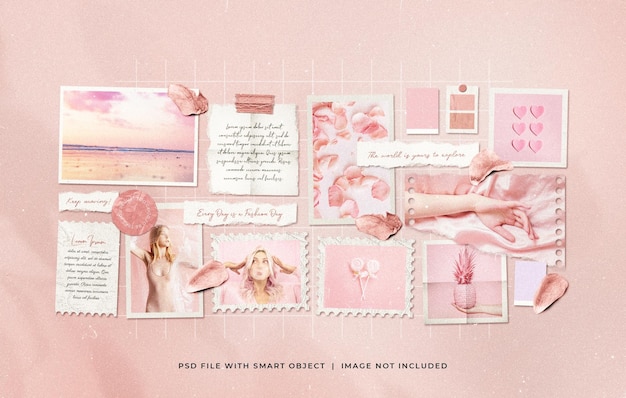 Moda Photo Paper Frame Różowy Pastel Collage Moodboard Makieta