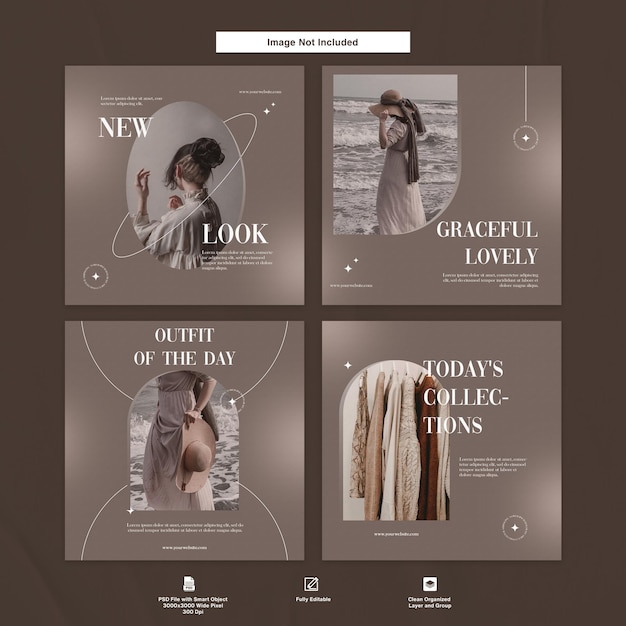 Mode dames minimalistisch ontwerp instagram post template set