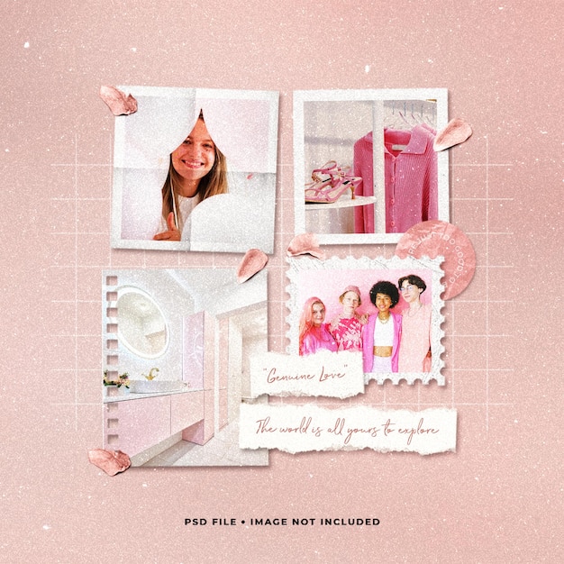 PSD mode foto's papier film frame pastel collage moodboard mockup