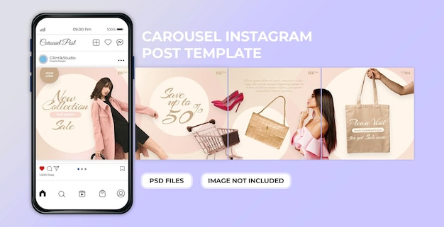 Mode verkoop social media carrousel postsjabloon premium psd