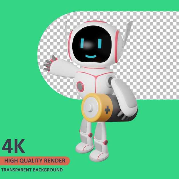 Model 3D renderujący robota niesie baterię
