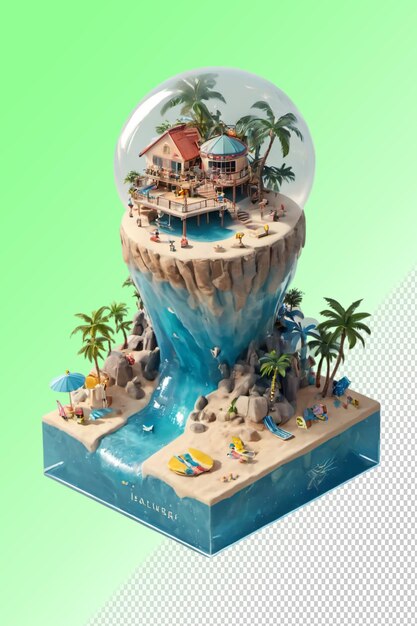 PSD a model of a beach resort with palm trees and a beach scene