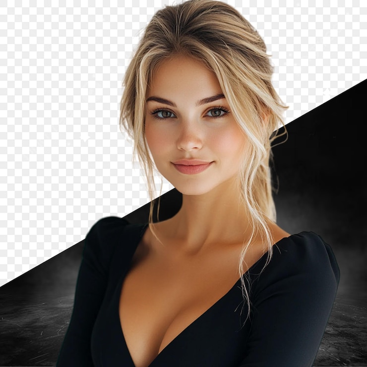 PSD model blondynki z czarną sukienką