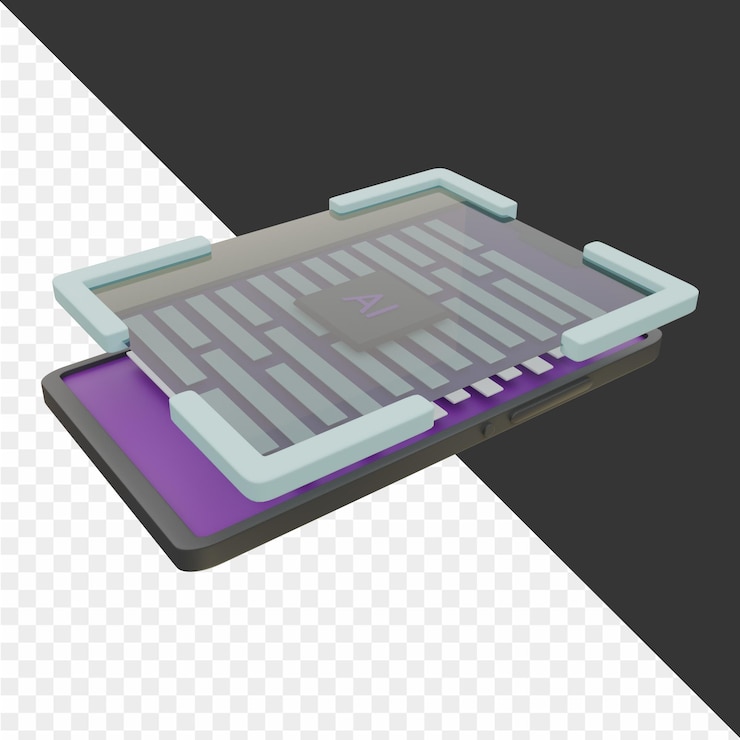 PSD a model of a computer with a purple cover and a black background