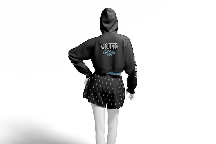PSD その上にtシャツの文字が書かれたフーディを着た女性の姿のモデル