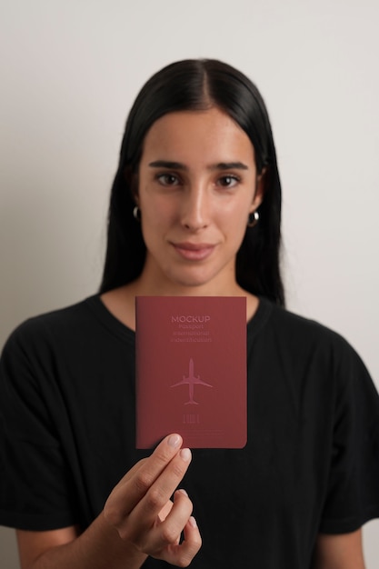 Model holding nomad visa mockup