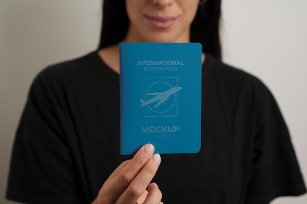 Model holding nomad visa mockup