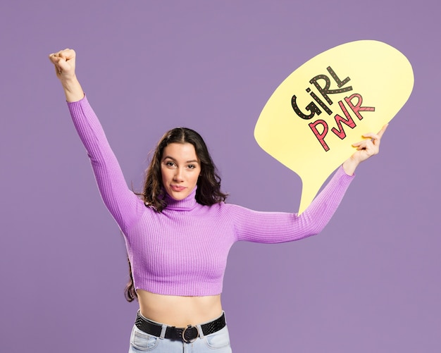 model holding speech bubble mock-up