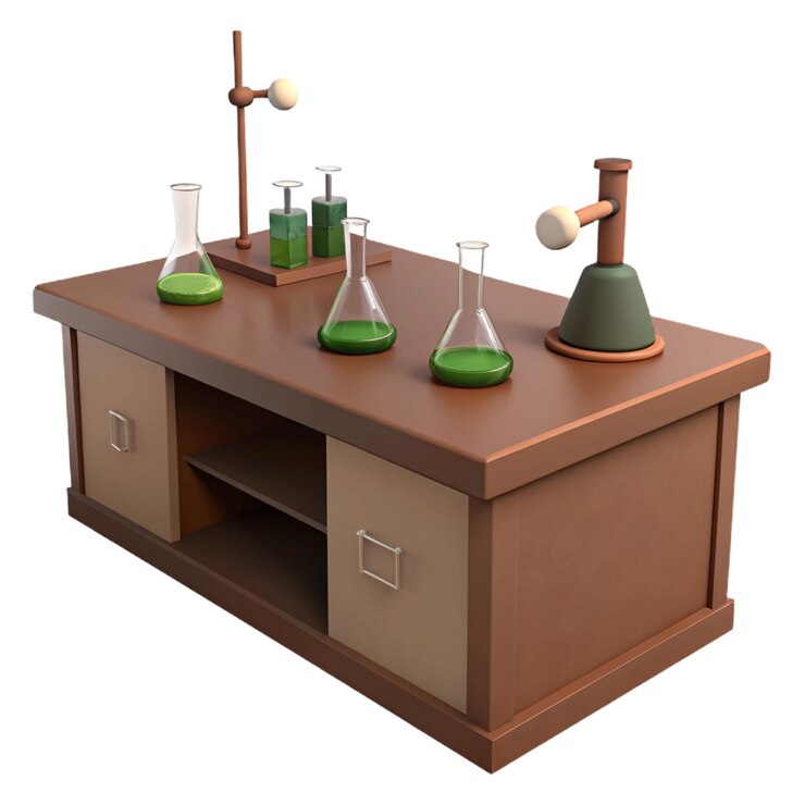PSD a model of a laboratory with a bottle of chemical test tubes
