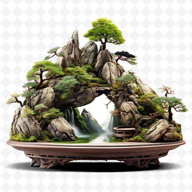 PSD a model of a mountain with a bonsai tree on it