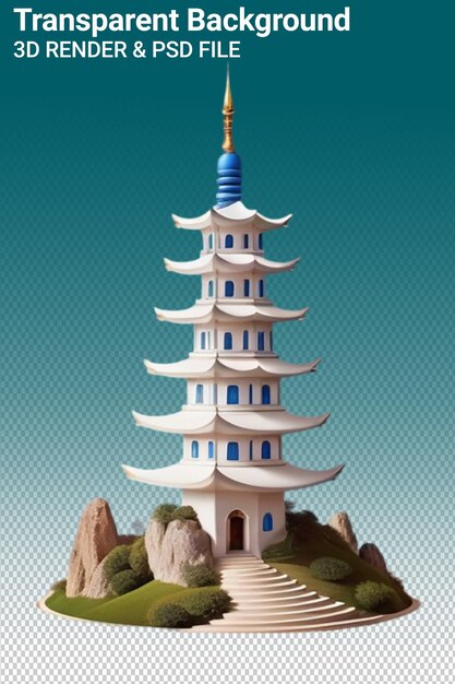 PSD a model of a pagoda with a blue top and a gold crown on top