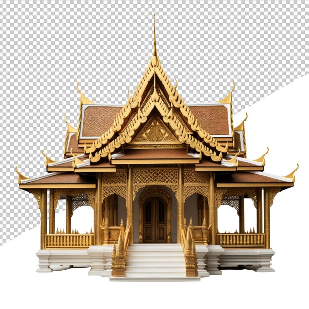 PSD a model of a pagoda with a gold roof and a white background