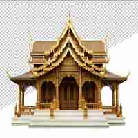 PSD a model of a pagoda with a gold roof and a white background