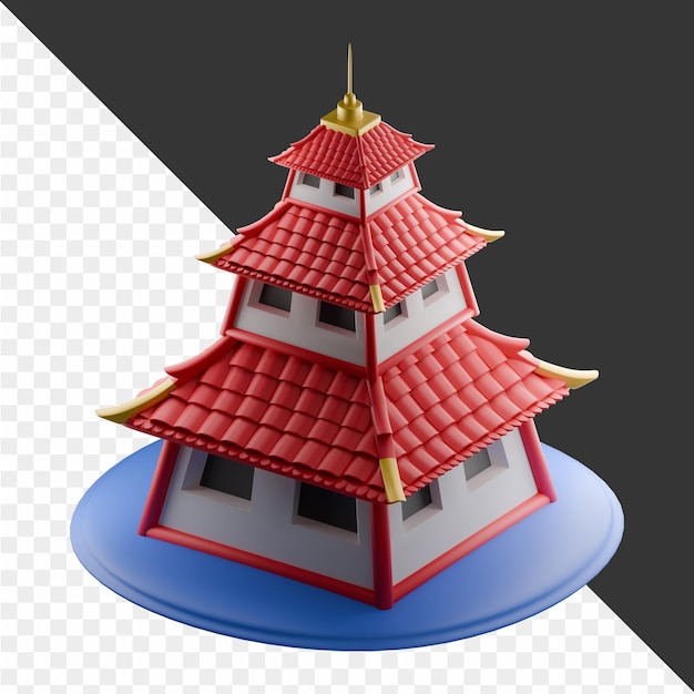 a model of a pagoda with a red roof and a gold top
