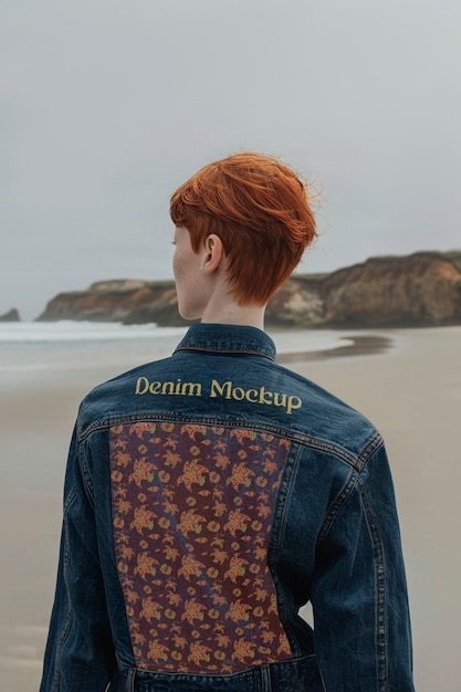 PSD model posing in denim mockup