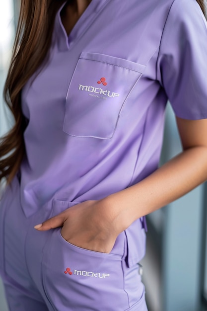 PSD model posing in medical uniform mockup