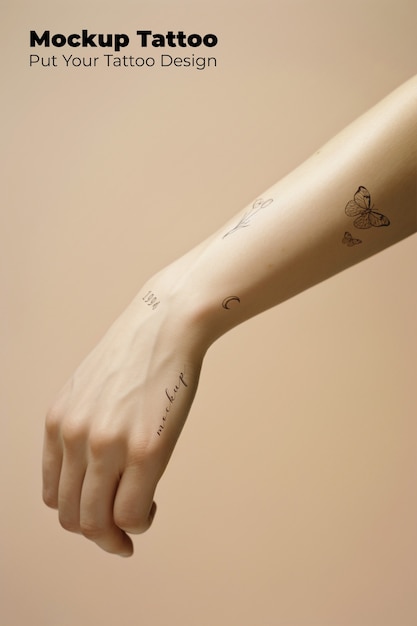 PSD model posing with arm tattoo  mockup