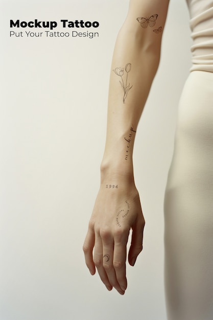 PSD model posing with arm tattoo  mockup