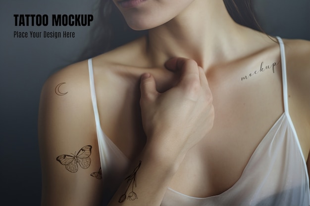 Model posing with arm tattoo  mockup