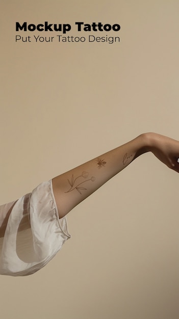 PSD model posing with arm tattoo  mockup