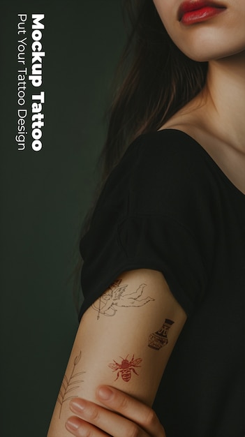 PSD model posing with arm tattoo  mockup