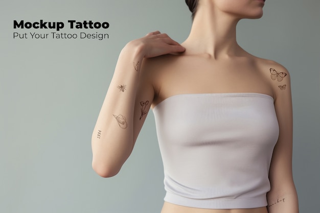 PSD model posing with arm tattoo  mockup