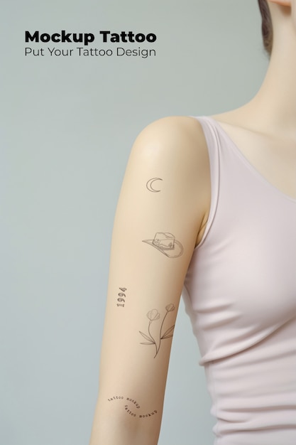 PSD model posing with arm tattoo  mockup