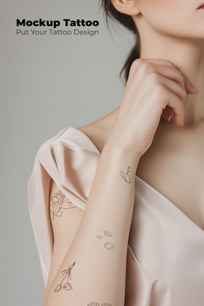 Model posing with arm tattoo  mockup