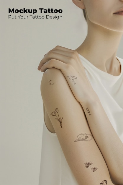 PSD model posing with arm tattoo  mockup