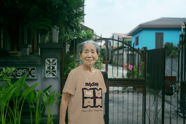 model posing with t shirt mockup