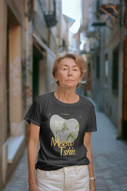 model posing with t shirt mockup