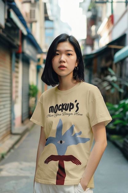 model posing with t shirt mockup