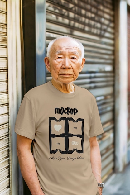 Model posing with t shirt mockup