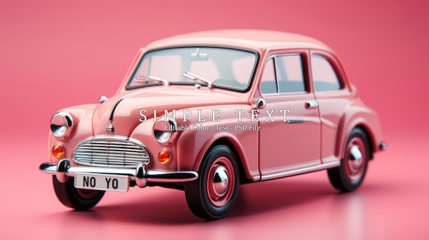 PSD model retro speelgoed auto op roze perzik achtergrond