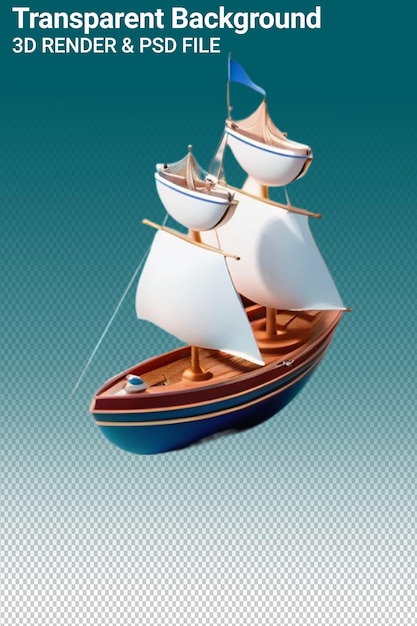 A model of a ship with a sail on the bottom