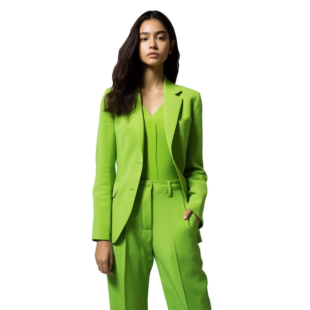 PSD model in stylish green suit on transparent background