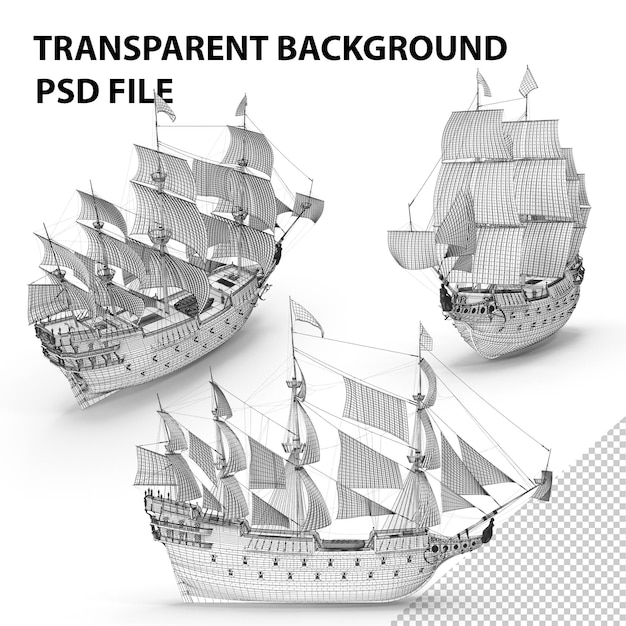 Model szkieletowy Galeon Stary historyczny żaglowiec PNG
