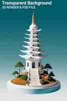 PSD a model of a temple with a pagoda on top of it