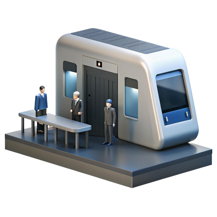 PSD a model of a train with two men standing in front of it