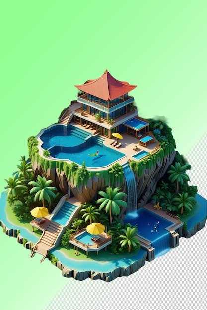 A model of a tropical island with a pool and a pool