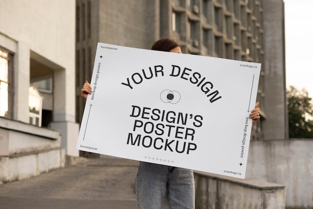 Model van een persoon die een poster vasthoudt