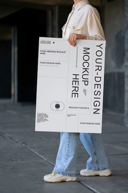Model van een persoon die een poster vasthoudt