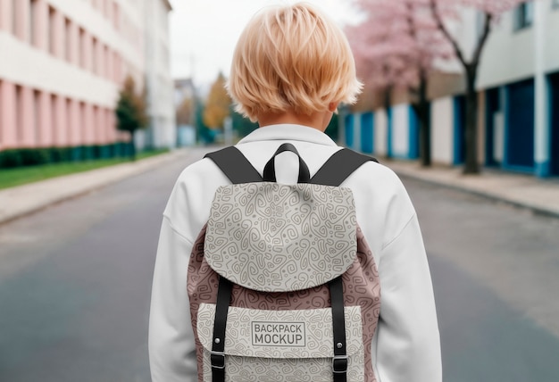 model wearing backpack mockup