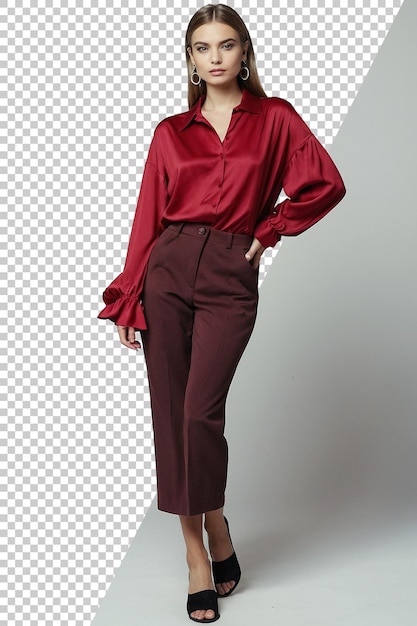 一個穿著紅色禮服和紅色<unk>衫的模特兒