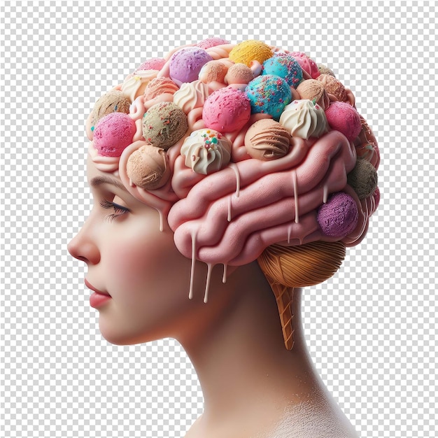 PSD a model with a brain made of yarn and a womans brain