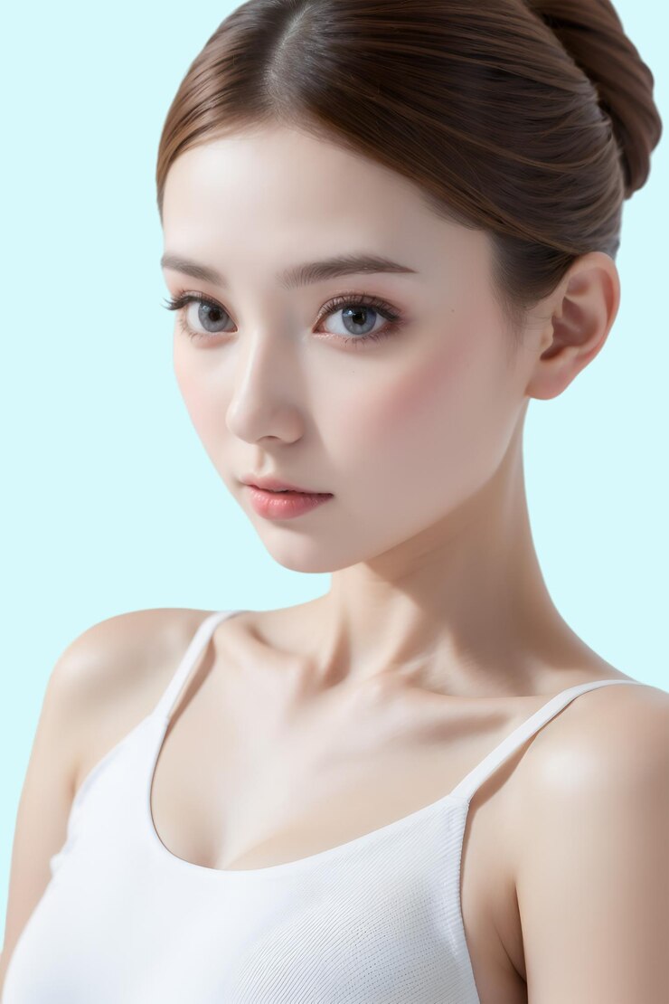 メイクアップとヘアドレスをしているモデル